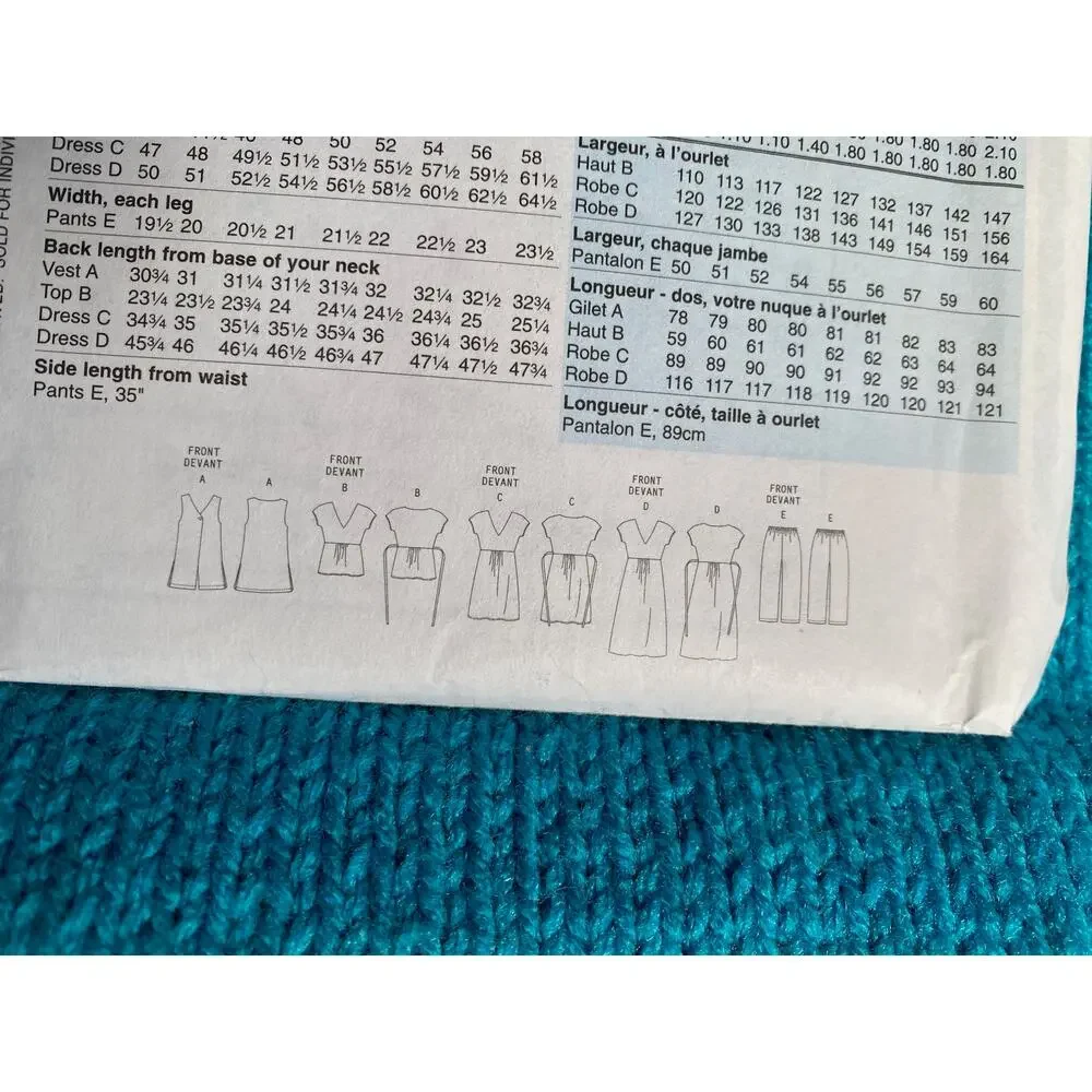 Butterick Sewing pattern 5501 top pants dress vest sz 8 10 12 14